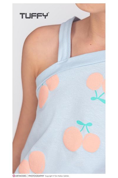KIPIRIK BABY 2-Piece Girl's Blue Cherry Patterned Shorts Set