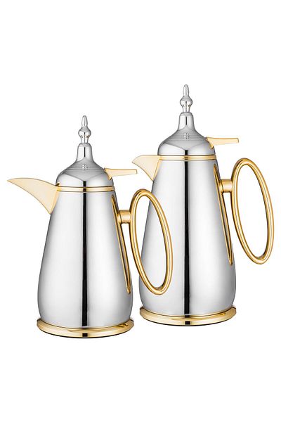 ALSAIF Hattan Thermos Set 2 Pieces Gold Nickel Color