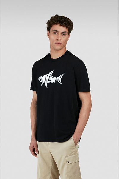 PAUL&SHARK Ανδρικό μπλουζάκι με κανονική εφαρμογή βαμβακερό καρχαρία με στρογγυλή λαιμόκοψη κοντομάνικο μαύρο μπλουζάκι 25411041-011
