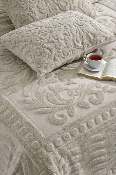 Loselya Beige Bohemian Bedspread 220 X 240 Double-Sized Plush Soft Welsoft with 2 Pillow Covers for Trousseau