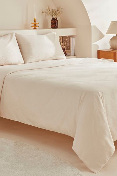 Karaca Home Charm Sion Double Ecru Duvet Cover Set - 100% Cotton, Jacquard Satin