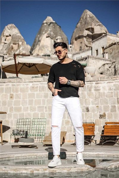 OUTFİT MAN Men's Series Ripped Mom Jean White