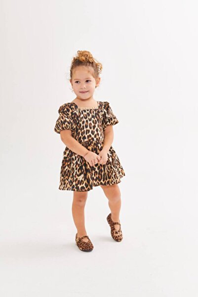 META MODA Kız Çocuk Leopar Desenli Elbise Leopar Desenli Elbise kız abiy
