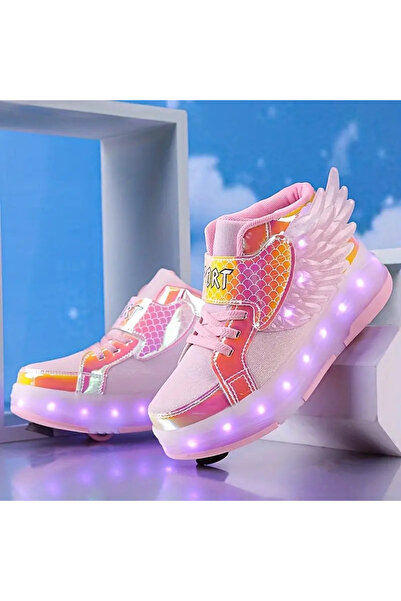 Dnz LED Işıklandırmalı Kaykay Ayakkabıları Sökülebilir Kanatlar Mikrofiber Üst Kumaş İç Astar TPR Taban