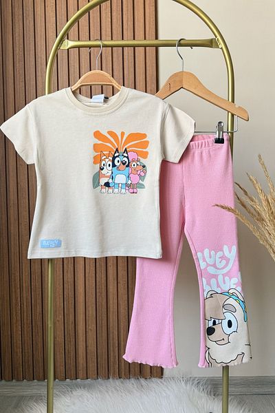 Monila Girl's Bluey Printed Cotton Tshirt and Spanish Leggings Bottom Top Set