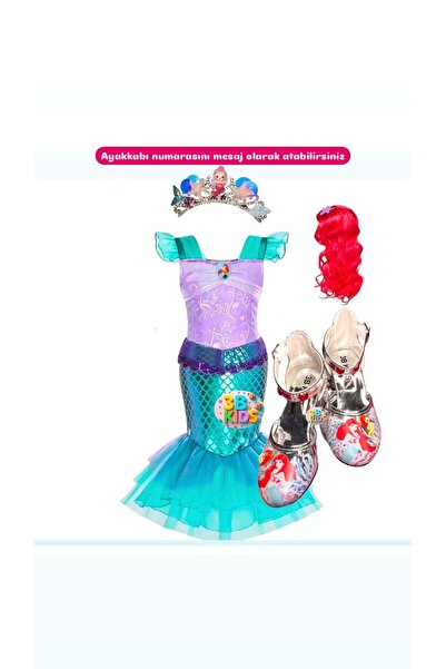 3b kids Deniz Kızı Kostüm Deniz Kızı Topuklu Ayakkabı Seti (AYAKKABI NUMARASI...