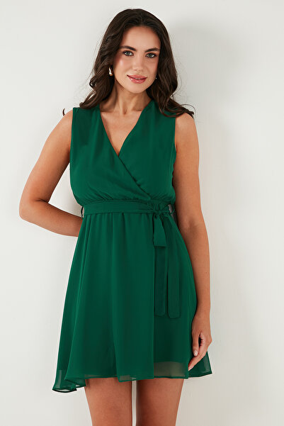 Lela Regular Fit Kruvaze Yaka Bağlama Detaylı Şifon Mini Boy Elbise ELBİSE 6789075