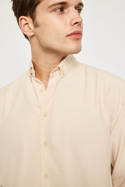 MADZEYMODA Ανδρικό μακρυμάνικο υφαντό μπεζ πουκάμισο Premium LS-19830