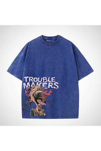 Touz Moda Tricou vintage oversize Trouble Makers lavabil