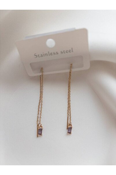 Minne Jewelry-Accessory Zincir Sallantılı Küpe - Boncuklu Renkli Sallantılı Küpe - Çelik Sallantılı Küpe