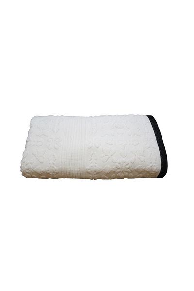 Ender Home Floral Patterned Bath Towel 100% Cotton 70X140 cm - Cream