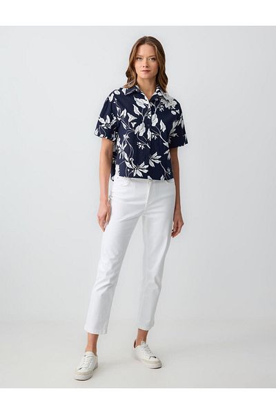 Jimmy Key Cămașă țesătă cu mânecă scurtă, albastru marin, cu model floral