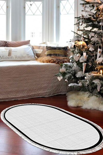 Dekoreko Kaymaz Dijital Mutfak & Salon Halı Saray Deri Saçaklı Oval Dokuma E5...