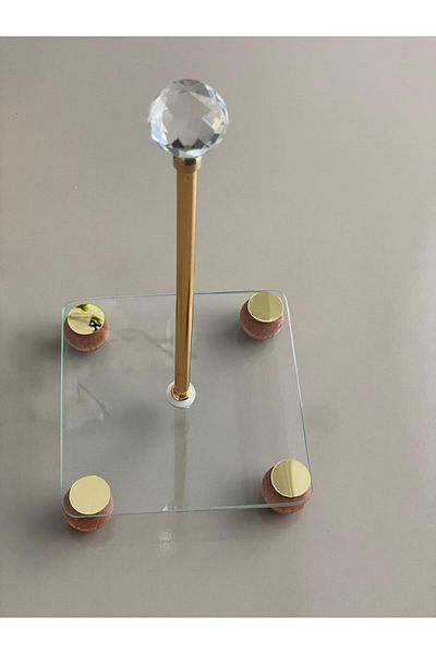 Meralles Gold Decorative Wooden Ball Footed Crystal Stone Square Glass Paper Towel Holder