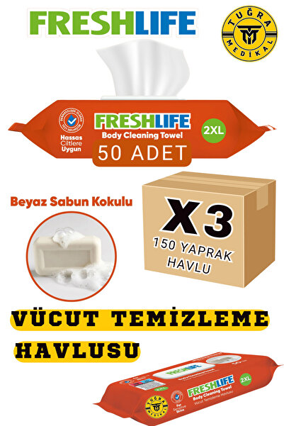 WibteX Freshlife Vücut Temizleme Havlusu 50'li 3 Paket 150 Adet Havlu