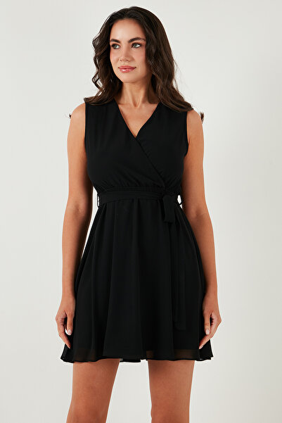 Lela Regular Fit Kruvaze Yaka Bağlama Detaylı Şifon Mini Boy Elbise ELBİSE 6789075
