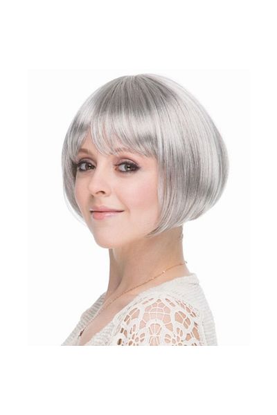 Tonfty Gray Silver Color Straight Cut Lined Blunt Party Wig