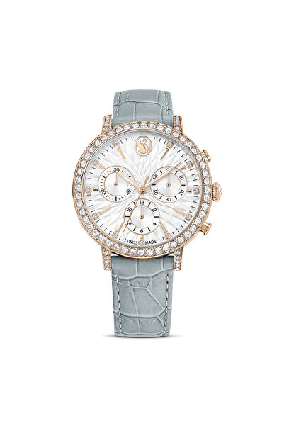 Swarovski Matrix Tennis Chrono Saat, Isviçre Üretimi, Deri Kayış, Gri, Şampan...