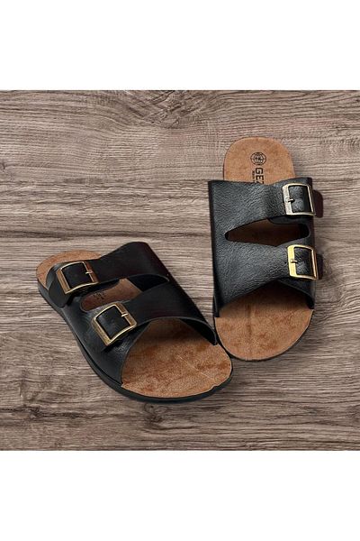 redtan Gezer Comfortable Sole Two Buckle Adjustable Faux Leather Daily Men's Slippers