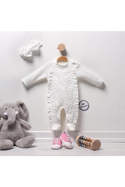 Annora Fırfırlı Güpürlü  Kız Bebek Tulumu