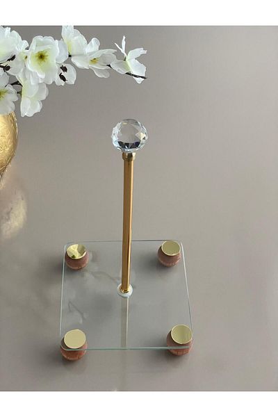 Meralles Gold Decorative Wooden Ball Footed Crystal Stone Square Glass Paper Towel Holder