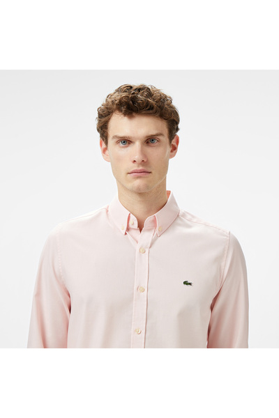 Lacoste Erkek Slim Fit Düğmeli Yaka Pembe Gömlek