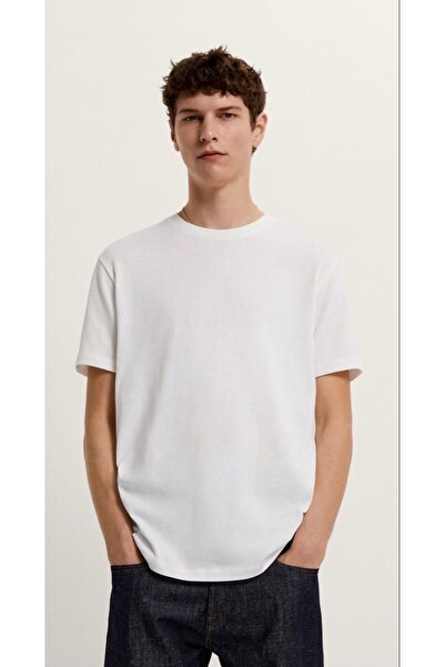 ATHLETİC34 Over Size Beyaz Basic Sade T-shırt %100 Pamuklu Kalın Dokulu Kumaş Bisiklet Yaka