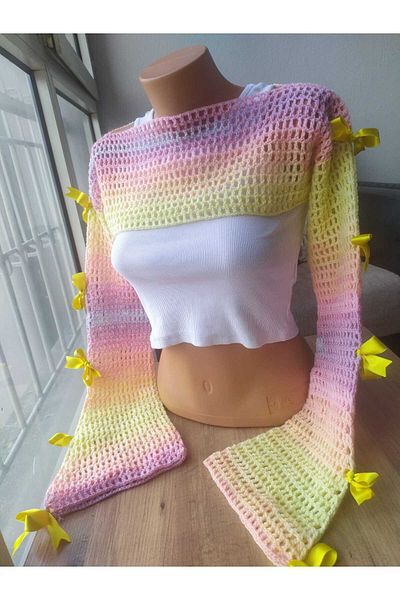 MAM Mesh Pattern Ribbon Spring Bolero Handmade