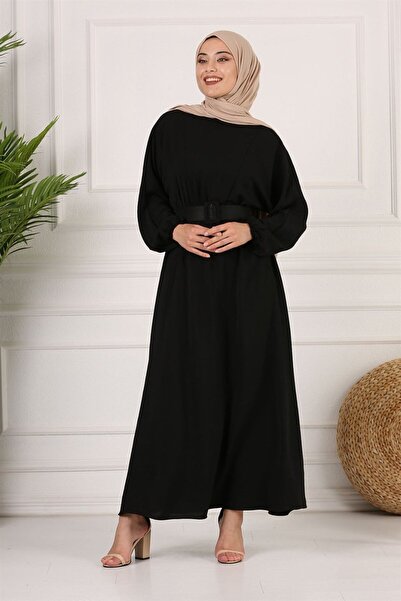 moda periy kadın Kaplama Kemerli Tesettür Elbise