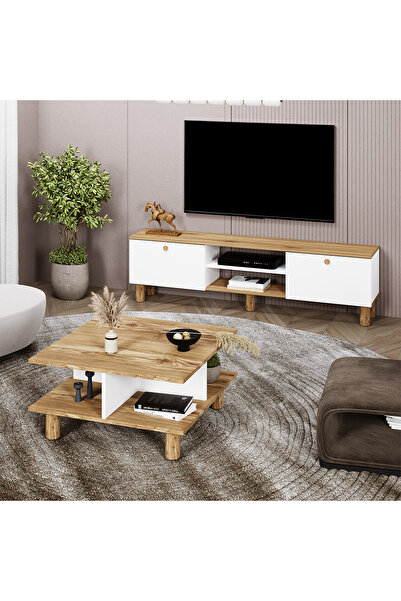 Kalender Dekor Sema Tv Ünitesi, Elmas Orta Sehpa Bohem Ayaklı 2'li Takım