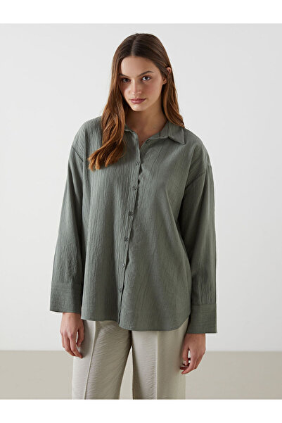 LC Waikiki Rmz Gi̇yi̇m Farkiyla Textured Loose Fit Krinkle Women's Shirt