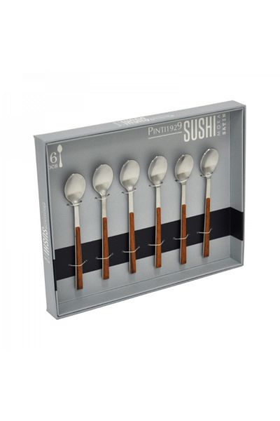 Pintinox Set of 6 dessert or coffee spoons, Sushi Moka Teak