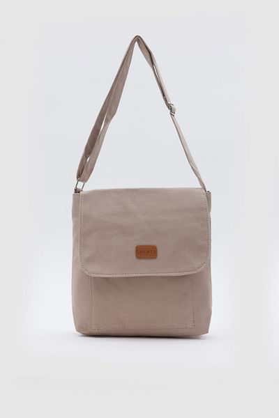 Shanta Mink D03 Zippered Canvas Fabric Crossbody Messenger Bag with Front Pocket Detail