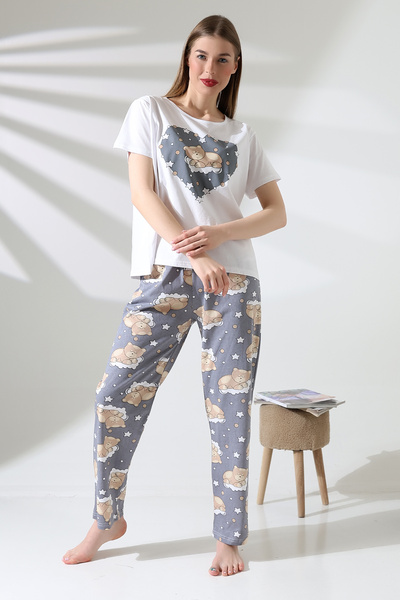 DİVİSTA Γυναικείο Σετ Πιτζάμες με στάμπα – Σετ Μπλούζα κάτω – Άνετο Σπίτι – Μαλακό Βαμβακερό Ύφασμα
