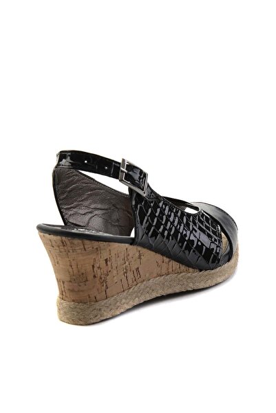 Bambi Black Croco Genuine Leather Women's Espadrille K 05582202203