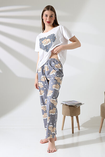 DİVİSTA Γυναικείο Σετ Πιτζάμες με στάμπα – Σετ Μπλούζα κάτω – Άνετο Σπίτι – Μαλακό Βαμβακερό Ύφασμα
