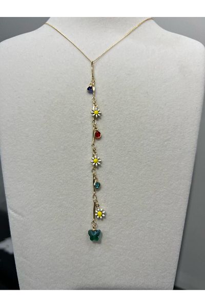 Store Steel Long Floral Low-Cut Y Necklace