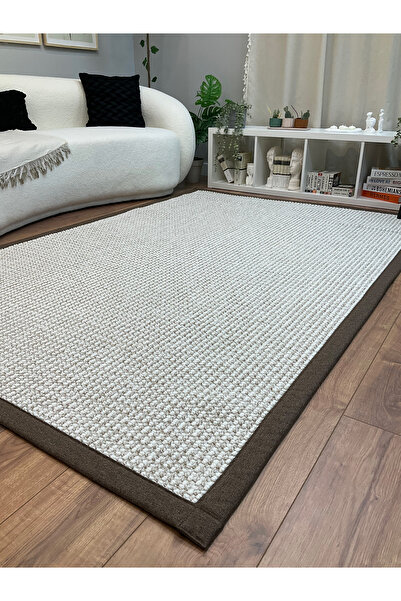 SARAZ HALI Macro Kumaş Bordür Bej Bukle Kahve Bordür Halı Salon Koridor Mutfak Halısı Kilim S262