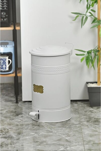 TOPTANFONİ سلة مهملات بيضاء بدواسة معدنية سعة 30 لترًا (بدون دلو داخلي)
