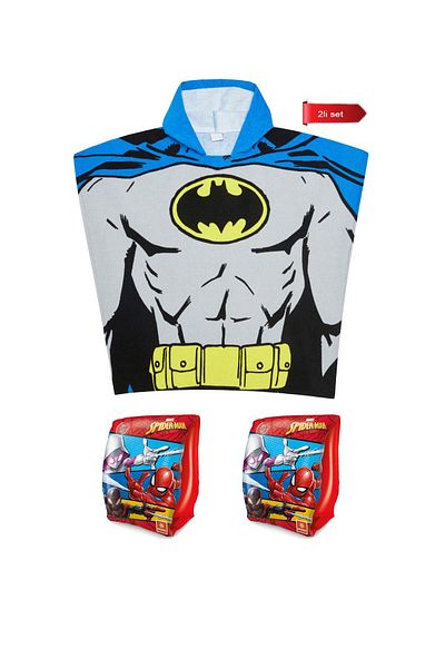 SUMMER (Age 3-6) Boy's Poncho Beach Towel and Inflatable Oversleeve Superhero