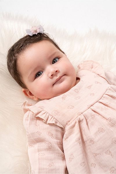 Cassiope Muslin Patterned Long Sleeve Ruffle Detailed Cotton Special Day Eid Baby Girl Dress