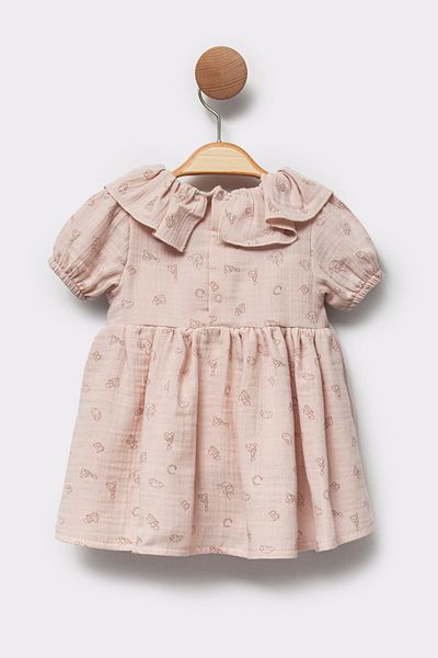 Cassiope Ruffled Collar Cotton Patterned Short Sleeve Special Occasion Eid Baby Girl Dress