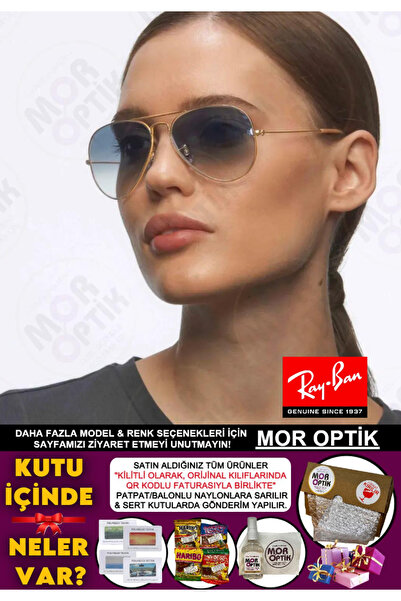 Ray-Ban Mor Optik Rb3025 "avıator" 001/3f (55 SİZE) Degrade Mavi Aynalı Damla...