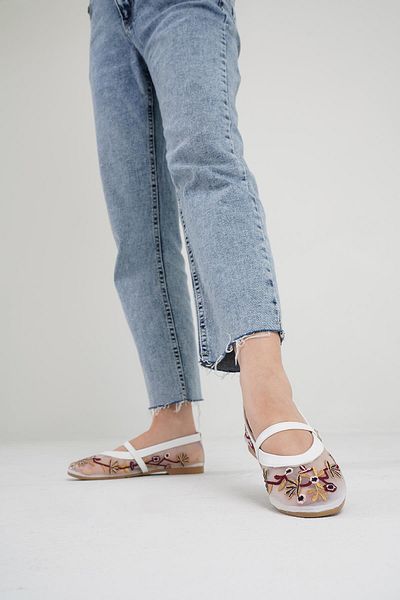 Beyond White Embroidered Daily Women's Buckled Ballerinas Byndnks01