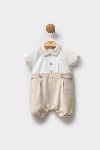 Cassiope Collar Detailed Short Sleeve Cotton Buttoned Special Occasion Eid Baby Boy Jumpsuit
