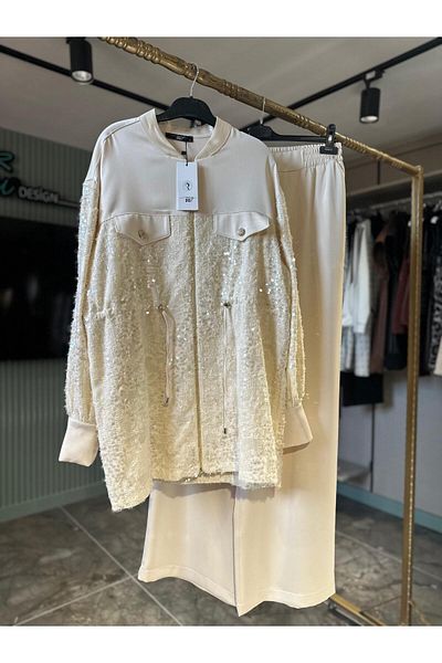 my312 Ekru Sequined Satin Suit