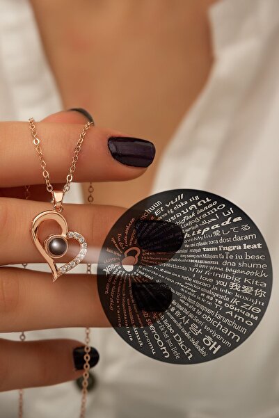 Papatya Silver 100 Dilde Seni Seviyorum Yazılı 925 Ayar Gümüş Rose Gold Kaplama Kolye - Uvps100404