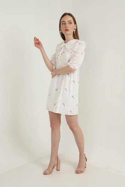 Modayakamoz Lilac Baby Collared Embroidered Dress