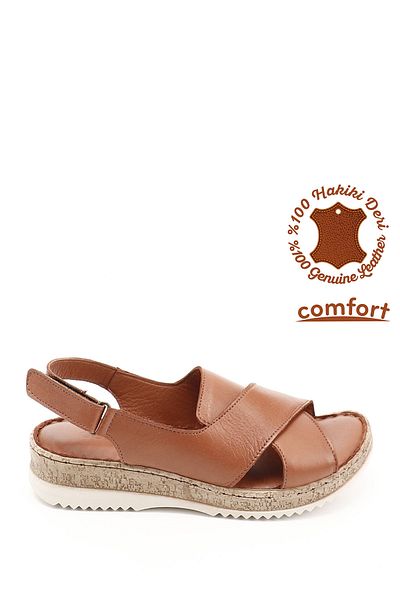 GÖNDERİ(R) Γυναικεία / Κορίτσια Tan Antique Velcro Strap Γνήσιο Δερμάτινο Σανδάλια