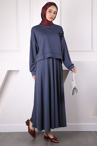 İmajButik Σετ Modal Sweat Φούστα με αξεσουάρ καπνιστού τριαντάφυλλου